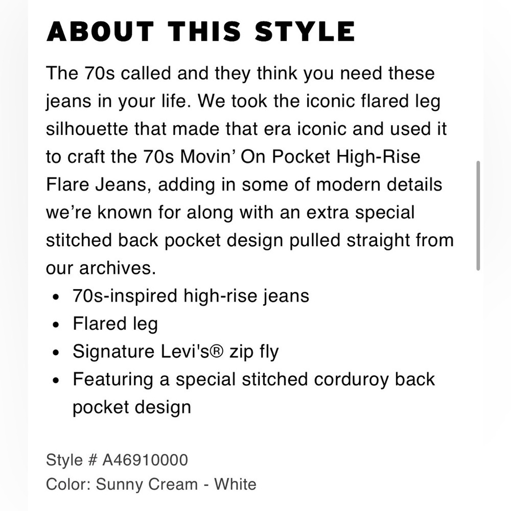 Levi’s Premium 70s Movin’ On High Rise Flare Jeans in Sunny Cream - Picture 14 of 15